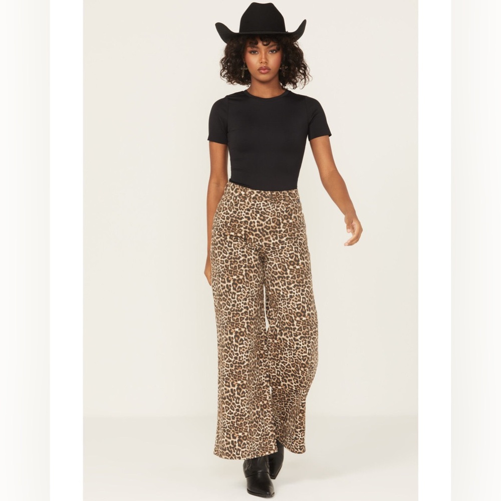 Cello Leopard Wide Leg High Rise Jeans